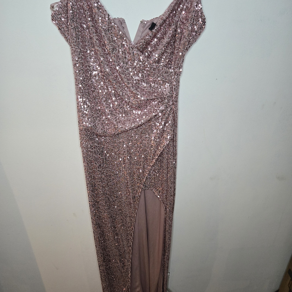 Sequin Wrap Maxi Dress in Rose Gold